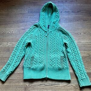GAP Mint Cable Knit Hooded Cardigan